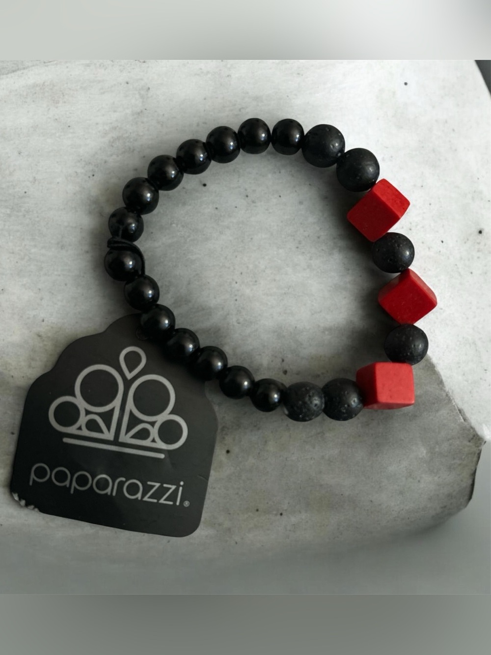Paparazzi Men's Black Bead Bracelet with Red Accents